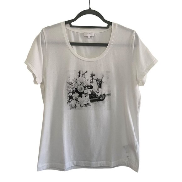 Escada Sport White Short Sleeve Graphic Tee T-Shirt Size L Minimalist - Picture 1 of 6